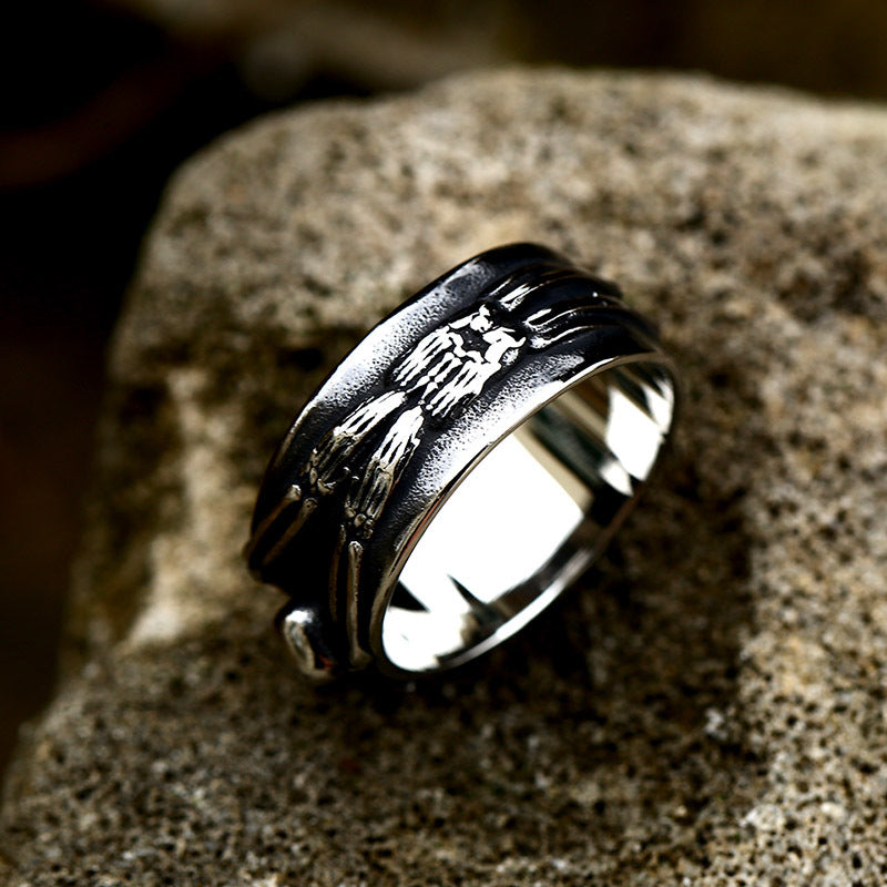 Titanium Steel Skull Ring for Men - European and American Punk Style, Wholesale Available