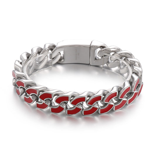 Cool Titanium Steel Chain Bracelet with Red Oil Drip for Men