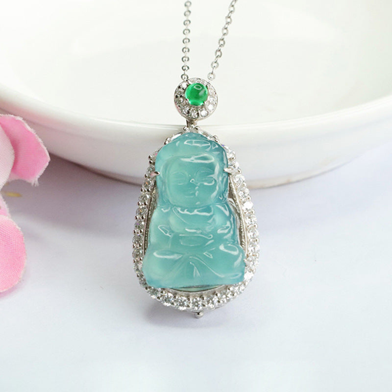 Baby Buddha Jade Necklace with Zircon Accents