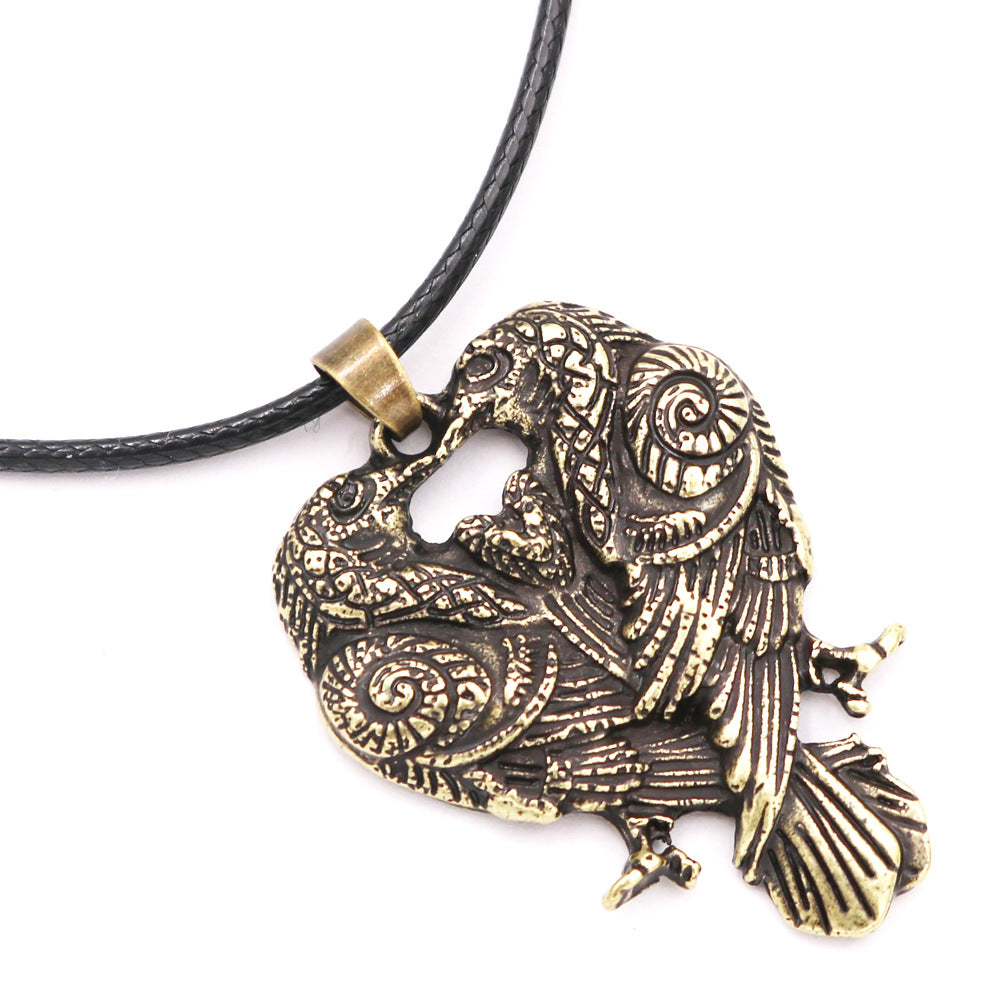 Mystical Odin Crow Alloy Necklace from Planderful's Norse Legacy Collection