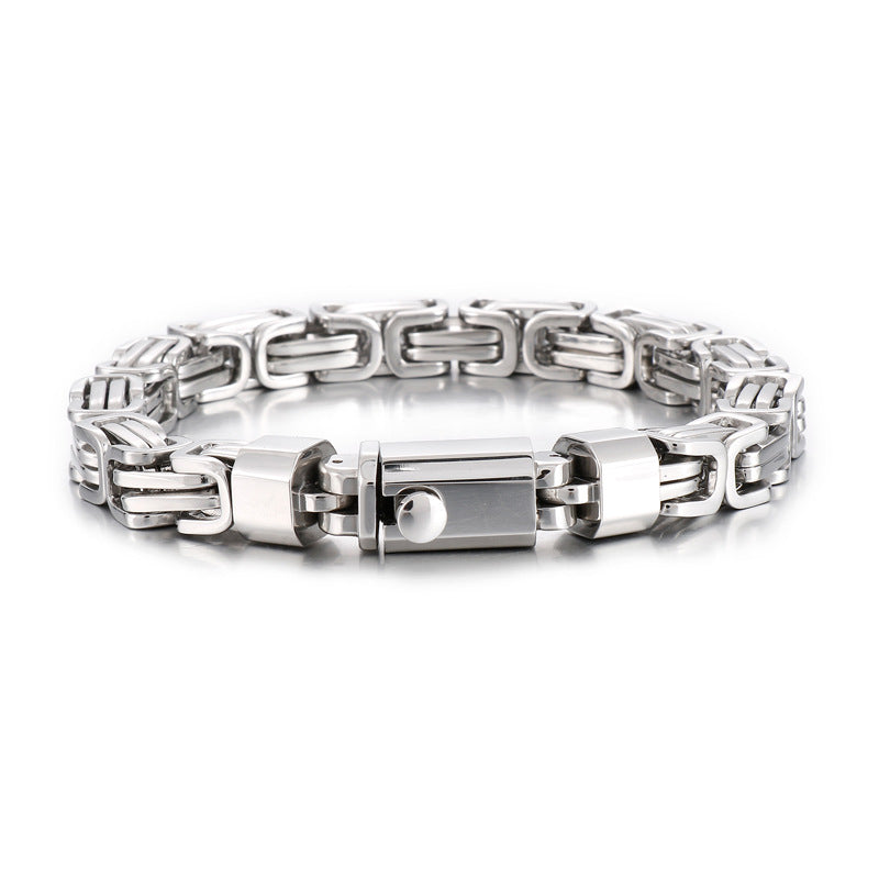 Titanium Steel Men's Rock Style Bracelet with Spring Buckle and Chain Design