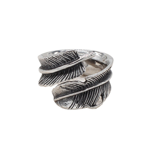 Personalized Retro High Bridge Feather Men's Titanium Steel Ring