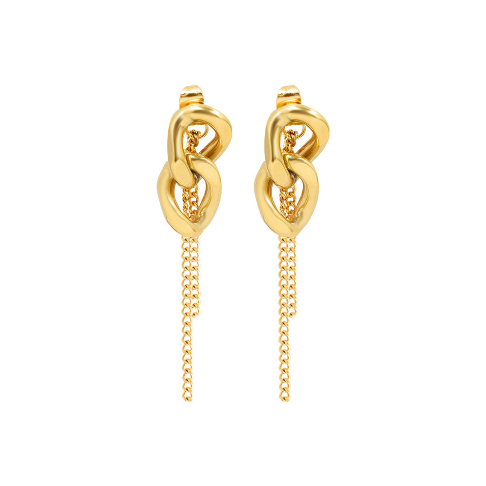 Gold Tassel Earrings with Titanium Steel Chain