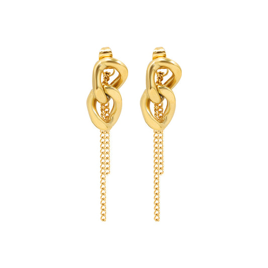 Gold Tassel Earrings with Titanium Steel Chain