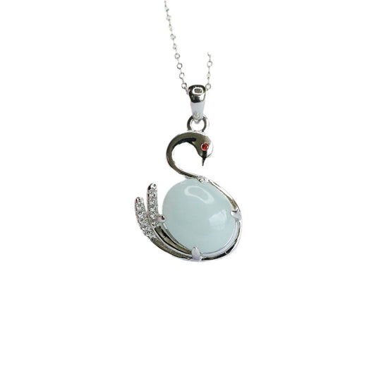 Swan Pendant Necklace with Genuine Myanmar Jade in Sterling Silver