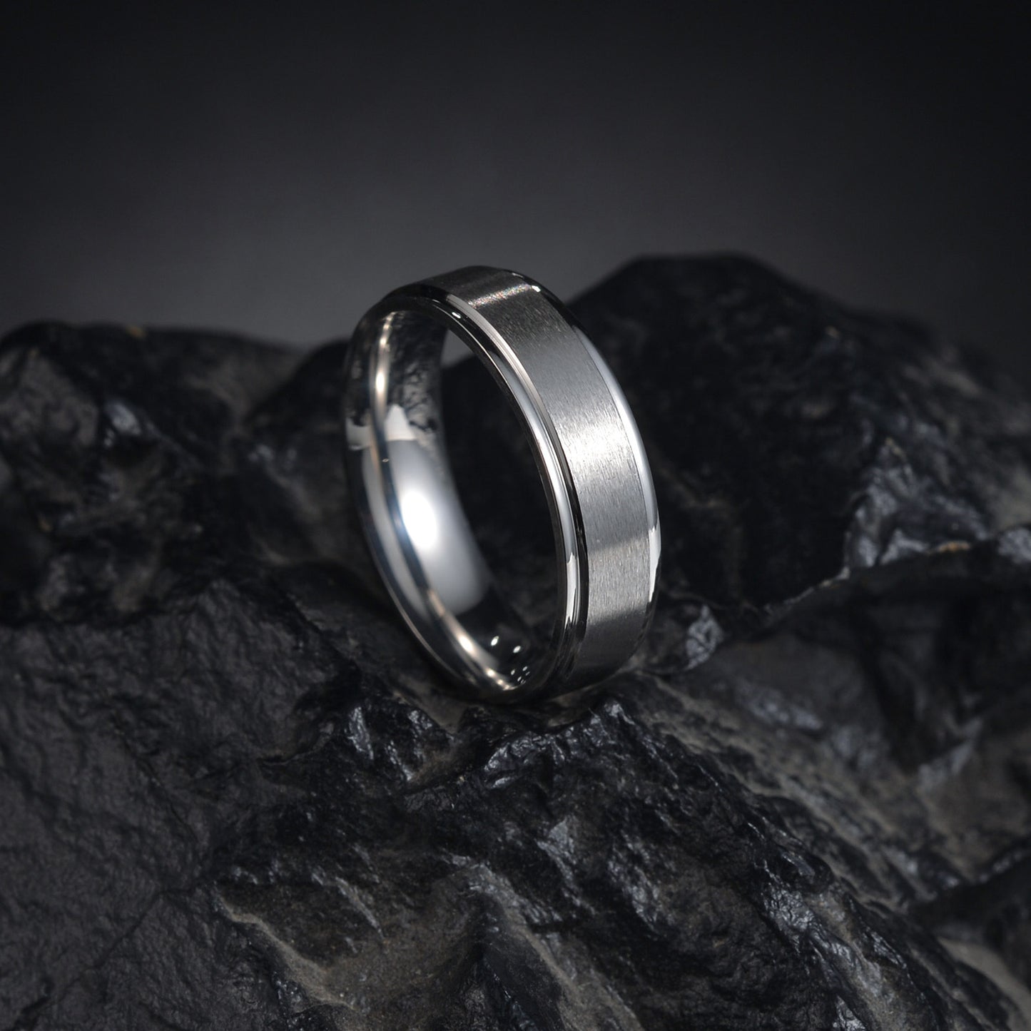 Titanium Steel Matte Ring for Men - 6mm Wide Step Sand Surface Electroplated to Resist Fading