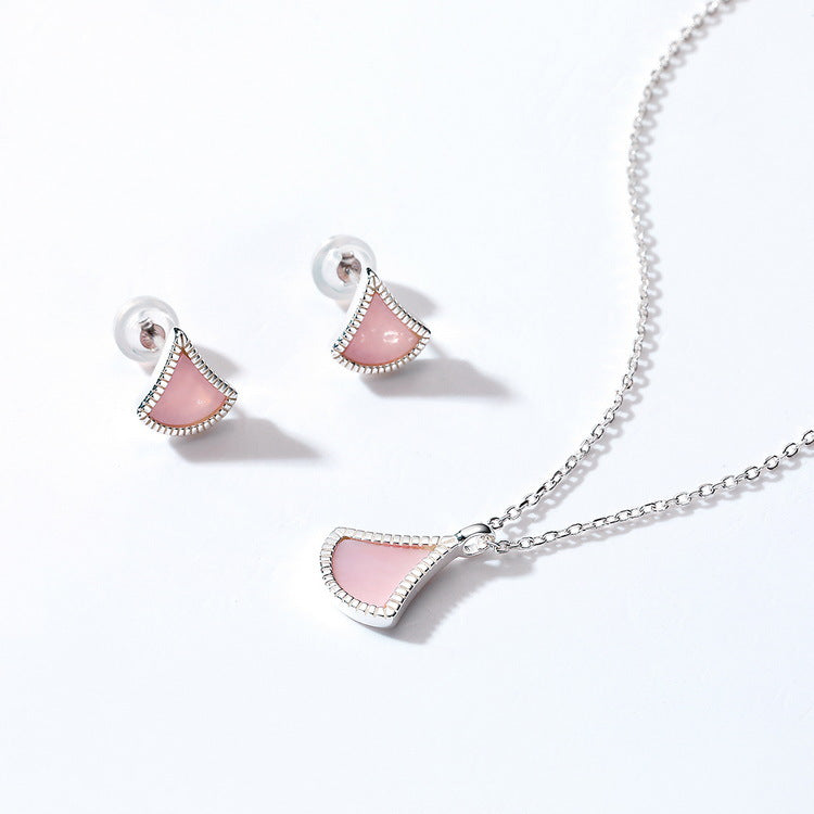 Pink Mother of Pearl Geometry Triangle Pendant Sterling Silver Necklace