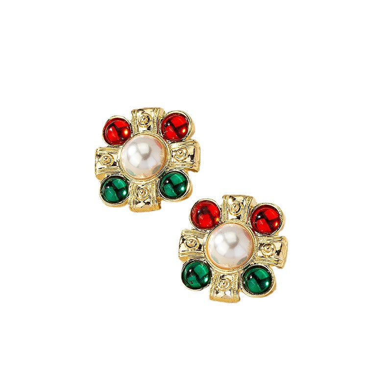 European and American Metal Colored Pearl Earrings Bundle with Ethnic Style Ear Clips