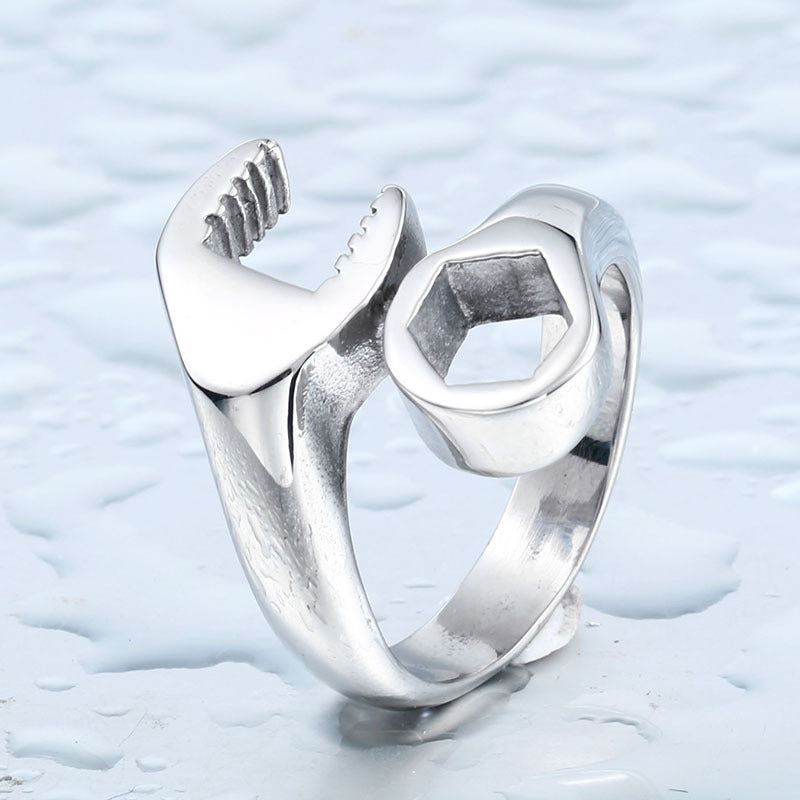 Stylish Titanium Steel Wrench Ring - Trendy European and American Men's Jewelry Wholesale