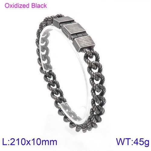 Vintage-inspired Dual-Chain Engraved Barbell Titanium Steel Men's Bracelet