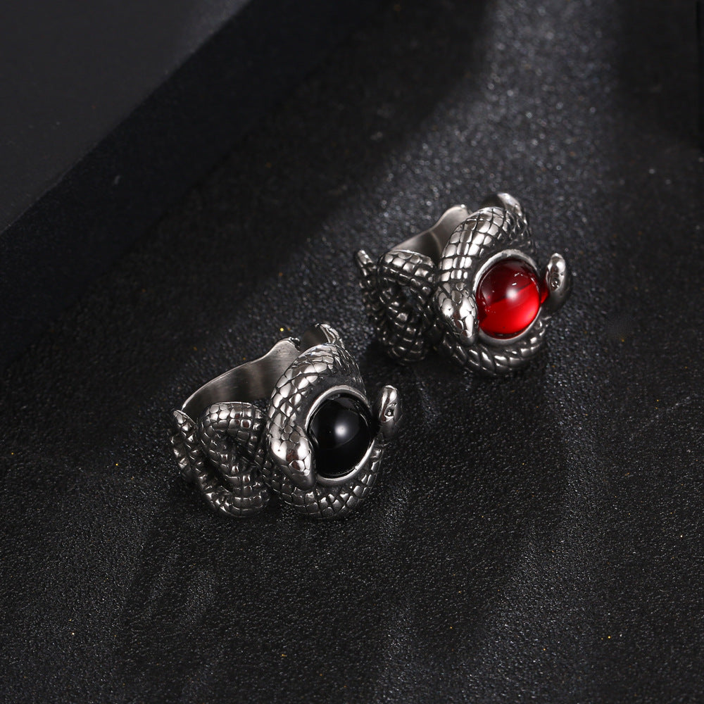 Titanium Steel Double Snake Ring - Retro Aristocratic Men's Court Jewelry