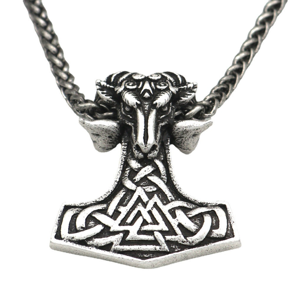 Viking Sheep Head Necklace with Norse Legacy Design for Men - Metal Pendant