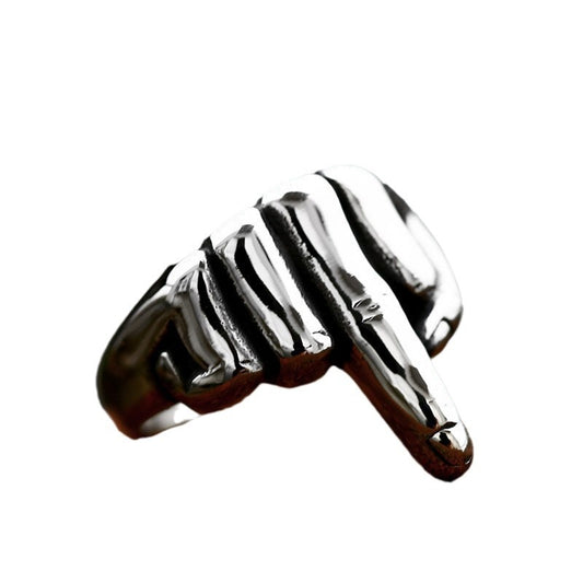 Punk Titanium Steel Vertical Middle Finger Ring for Men - Retro Stainless Steel Casting Wholesale