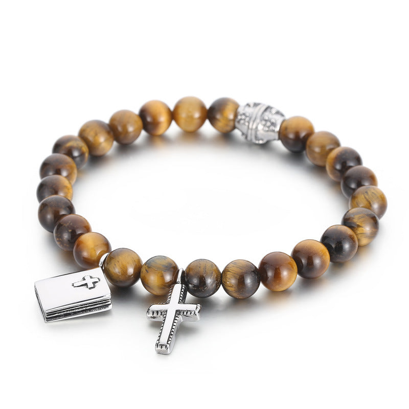 Men's Crown Bracelet with Black Agate and Tiger's Eye – Elegant Masonic Design