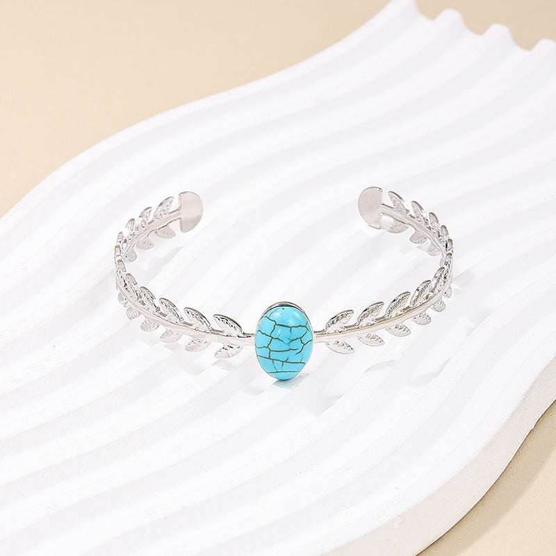 Elegant Turquoise Bracelet with Metal Jewelry Design, Inspired by Nature