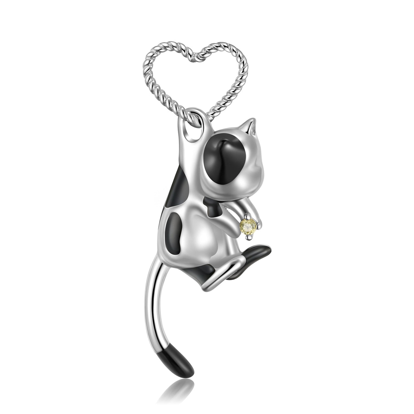 Cow Cat Hook Heart Shape Pendant Silver Necklace