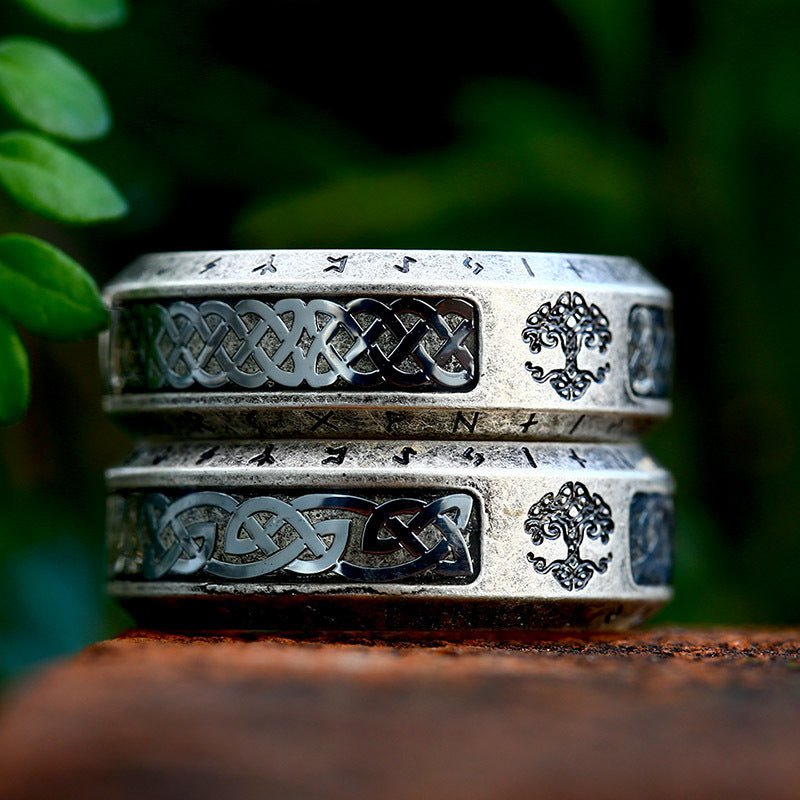 Nordic Viking Titanium Steel Ring with Retro Tree of Life Design for Men