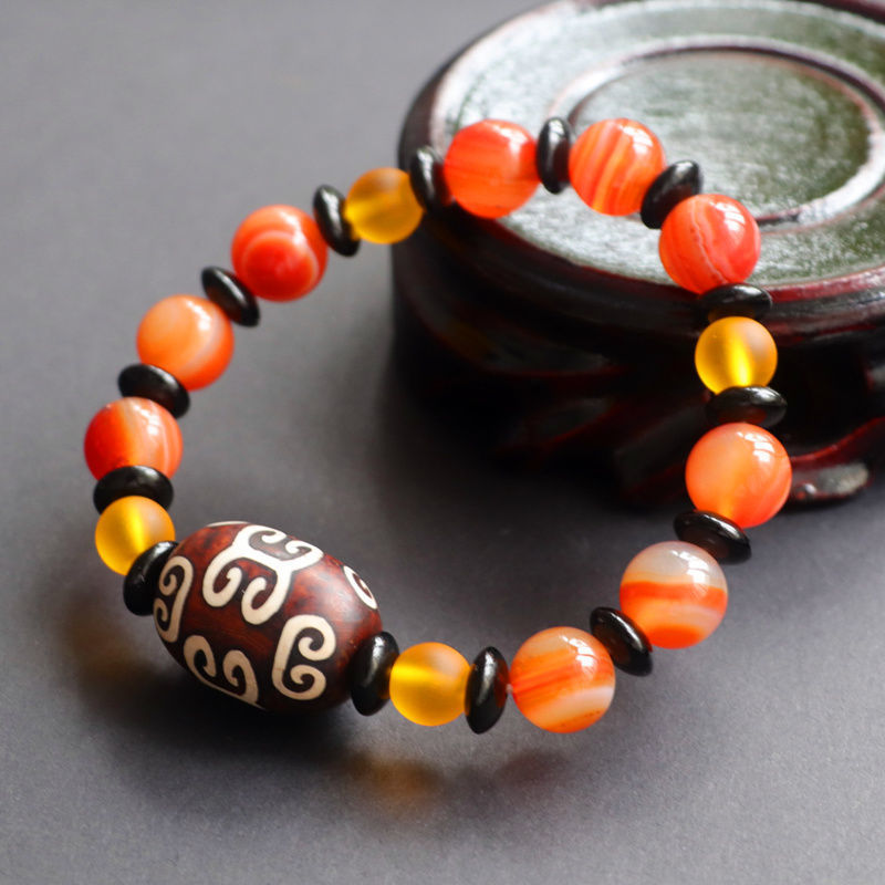 Heavenly Bead Red Agate and Chalcedony Sterling Silver Bracelet