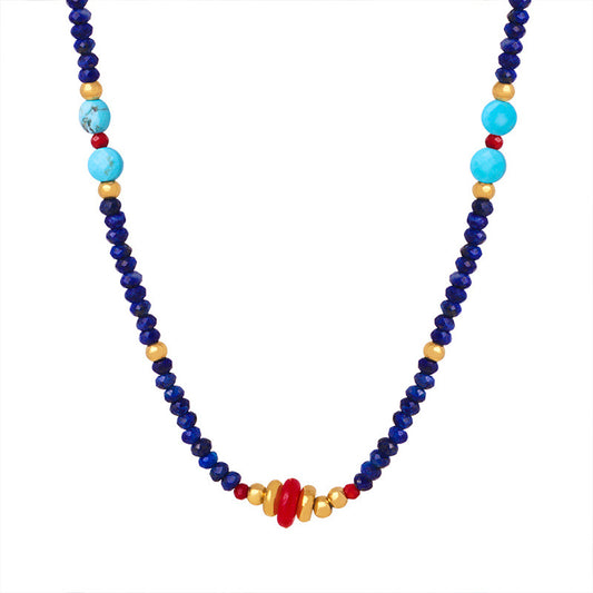 Retro Palace Style Handmade Beaded Necklace with Natural Stones for Women