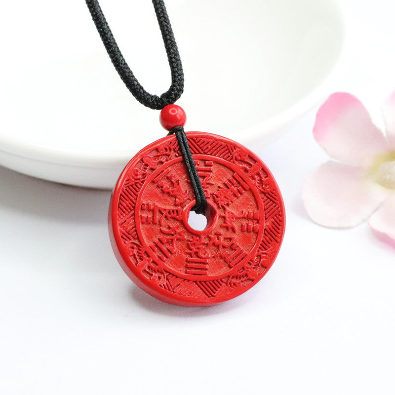 Cinnabar Stone Pendant with Safe Buckle - Sterling Silver Jewelry