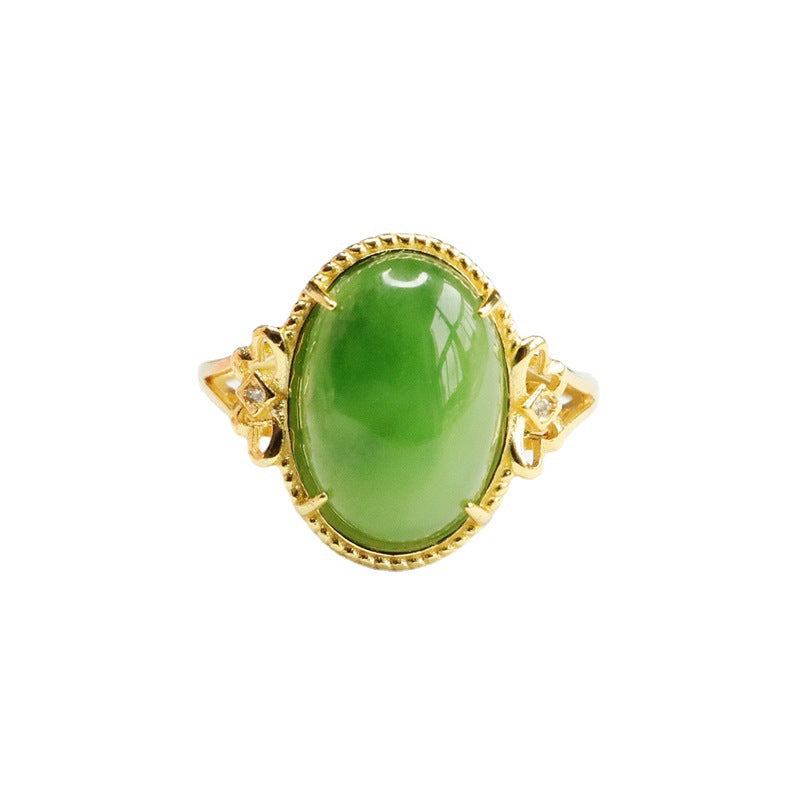 Hetian Jade and Jasper Hollow S925 Silver Ring