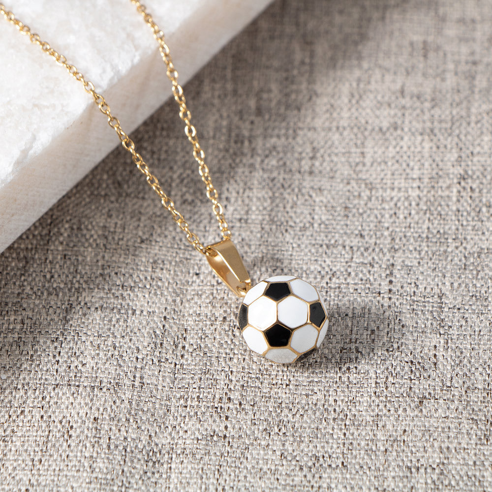 Titanium Steel Football Passion Necklace with Epoxy Pendant for All Fans