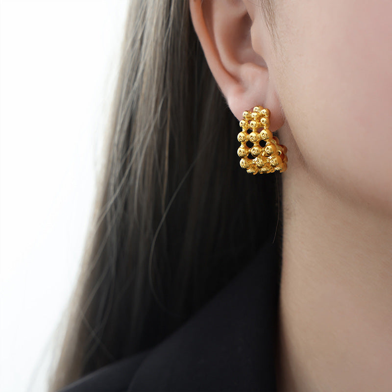 Exquisite Gold-Plated Metal Ball Beaded Earrings