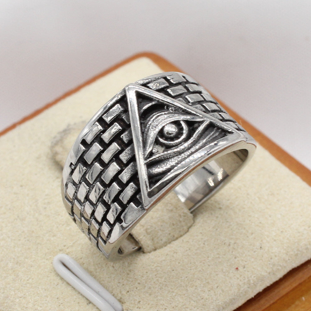 Everyday Genie Titanium Steel Men's Ring with Retro Egyptian Pharaoh's Eye Design