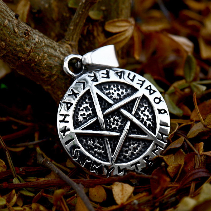 Vintage Viking-Inspired Titanium Steel Pendant for Men - Wholesale Retro Stainless Steel Pentagram Jewelry