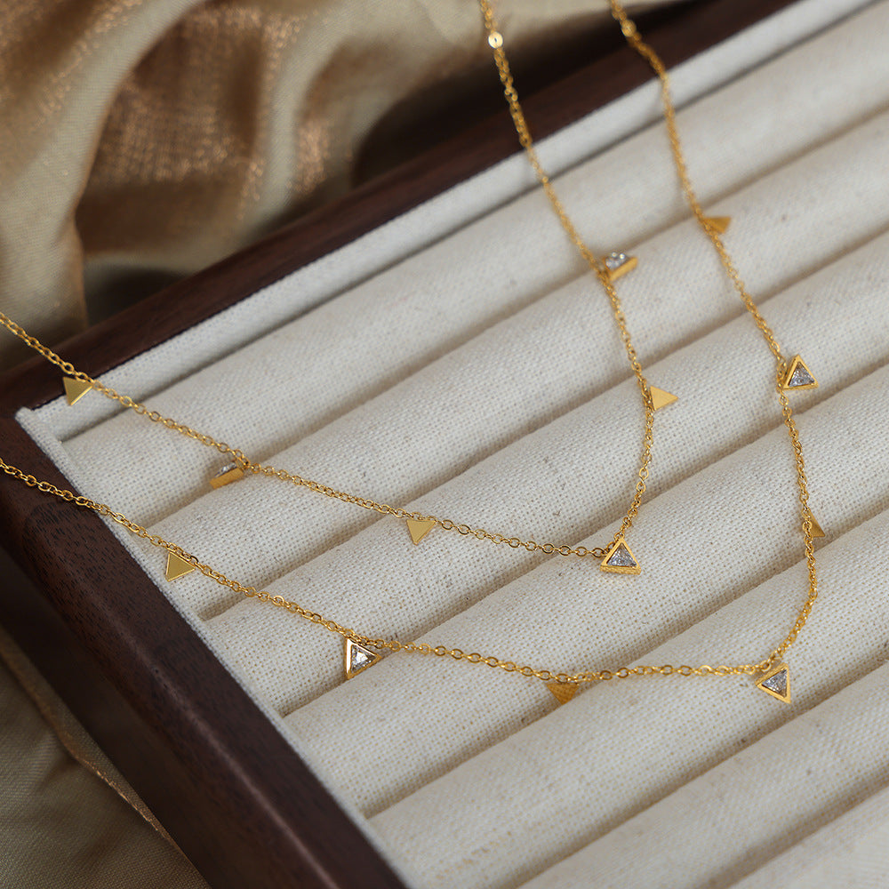 Luxurious Minimalist Triangle Zircon Collarbone Necklace in Gold Plated Titanium Steel