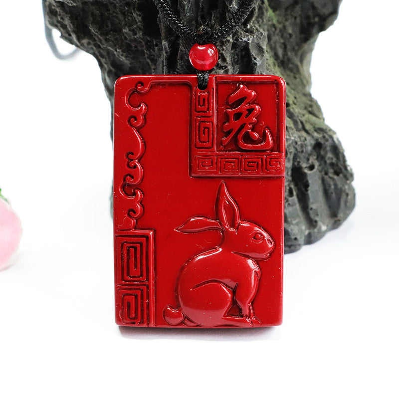 Cinnabar Pendant Purple Gold Sand Rectangle Brand Zodiac Rabbit Jewelry