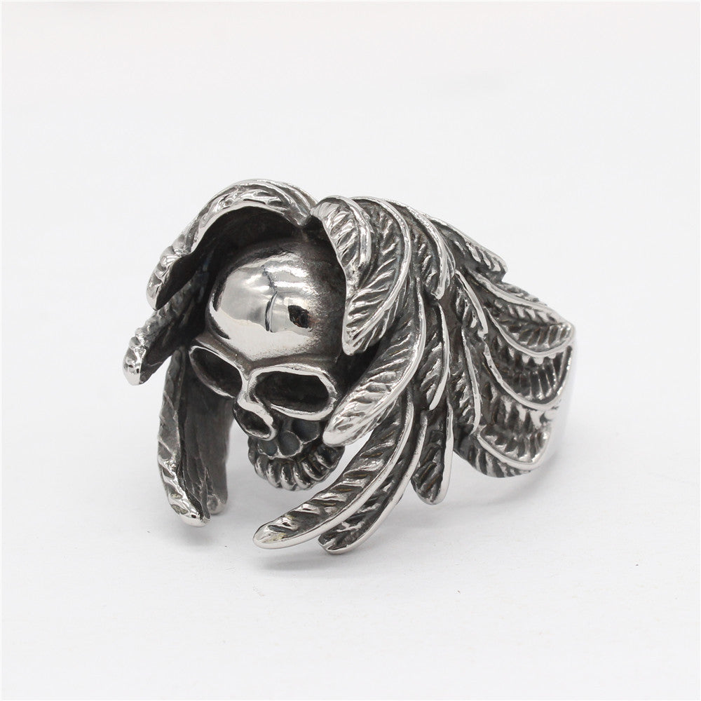 Halloween Wings Skull Titanium Steel Ring for Men