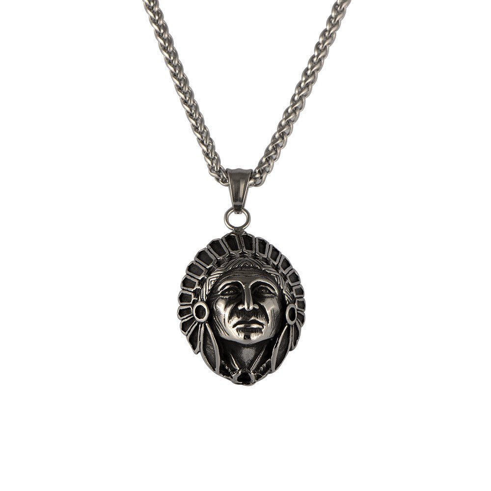 Nordic Warrior Titanium Steel Pendant - Vintage Viking Chief Necklace for Men