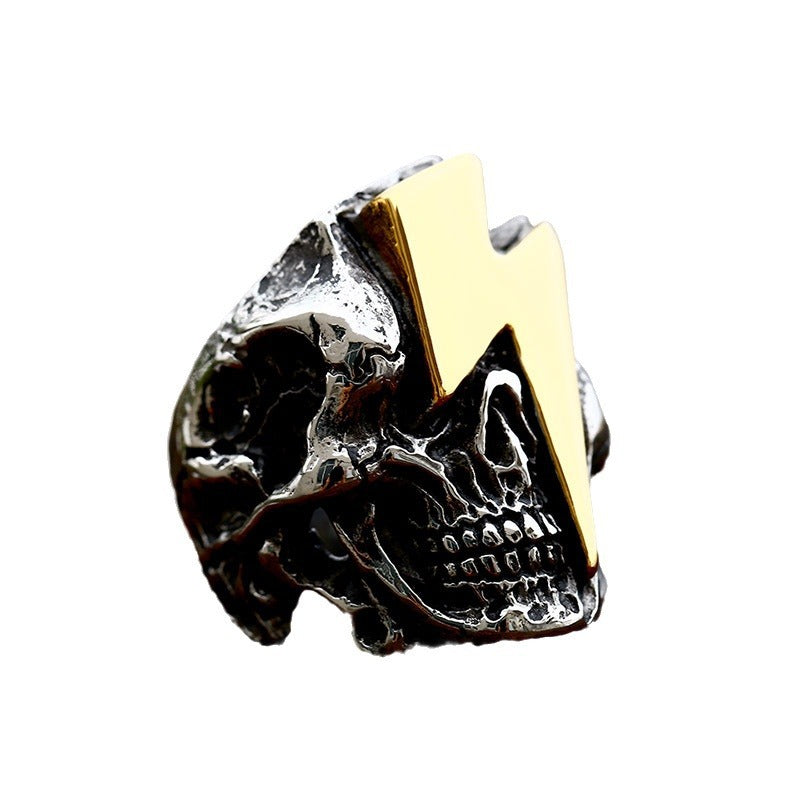 Trendy Punk Skull Ring and Retro Lightning Ring for Men - Titanium Steel Hand Jewelry