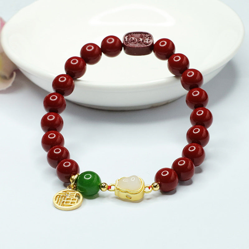 Cinnabar and Jade Sterling Silver Bracelet from Fortune's Favor Collection