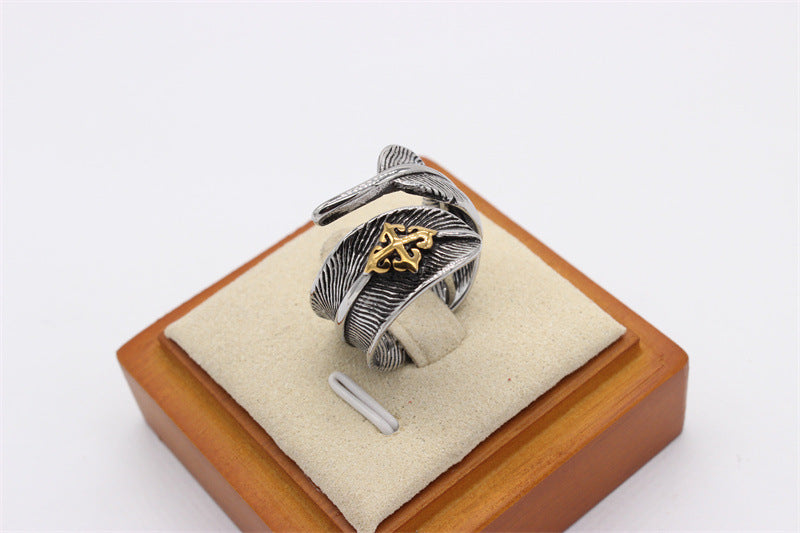 Exotic Fashion Feather Retro Titanium Ring for Men and Women