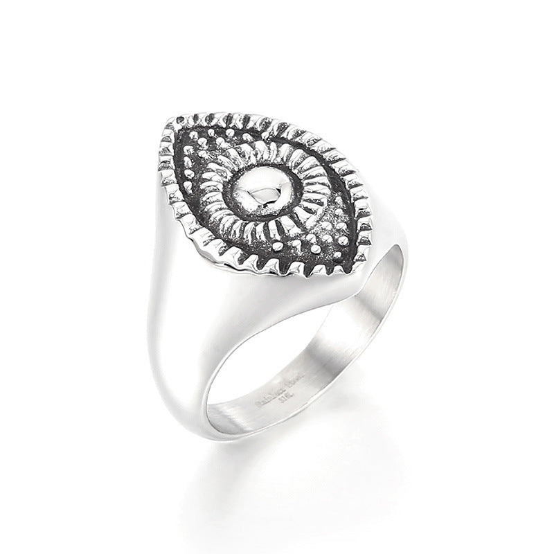 Retro Sunflower and Devil's Eye Titanium Steel Ring for Men - European and American Creative Trend