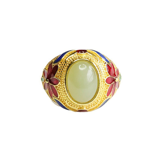 Vintage Floral Pattern Hetian Jade Ring