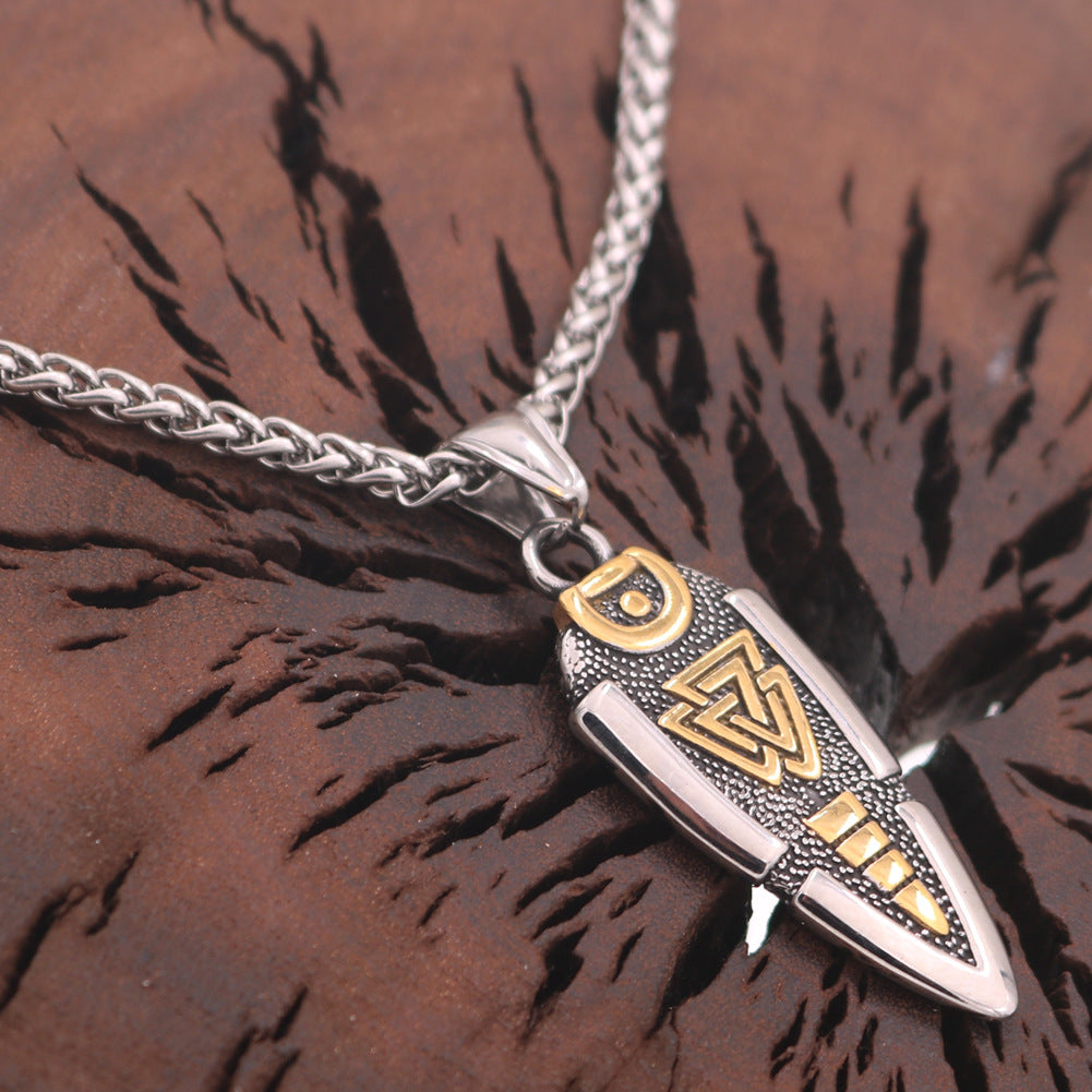 Warrior's Rune Protector Titanium Necklace for Men with Crow Pendant