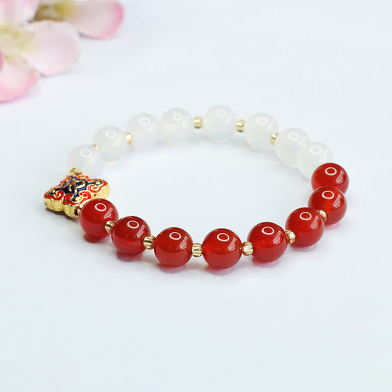 Auspicious Cloud Clover Bracelet with Red Agate and White Chalcedony