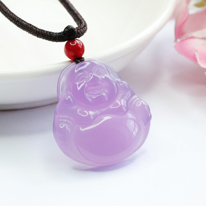 Sterling Silver Necklace with Purple Chalcedony Buddha Pendant