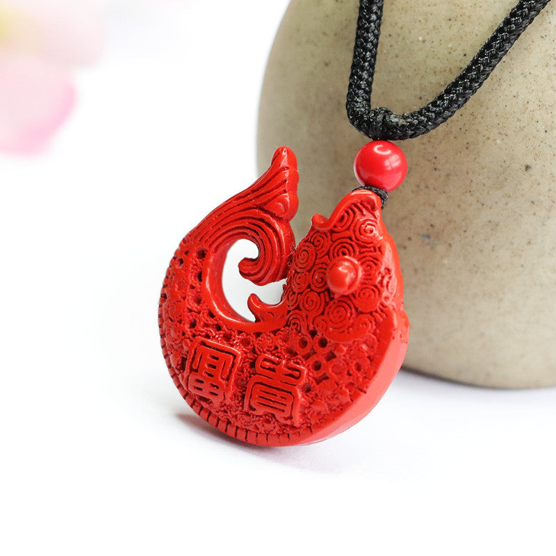 Red Sand Vermilion Koi Pendant with Cinnabar Stone - Symbol of Fortune and Prosperity