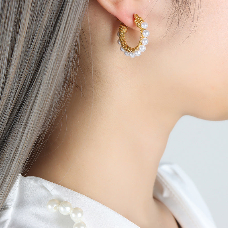 Niche Imitation Pearl C-Shaped Earrings - Elegant Everyday Genie Collection Earrings