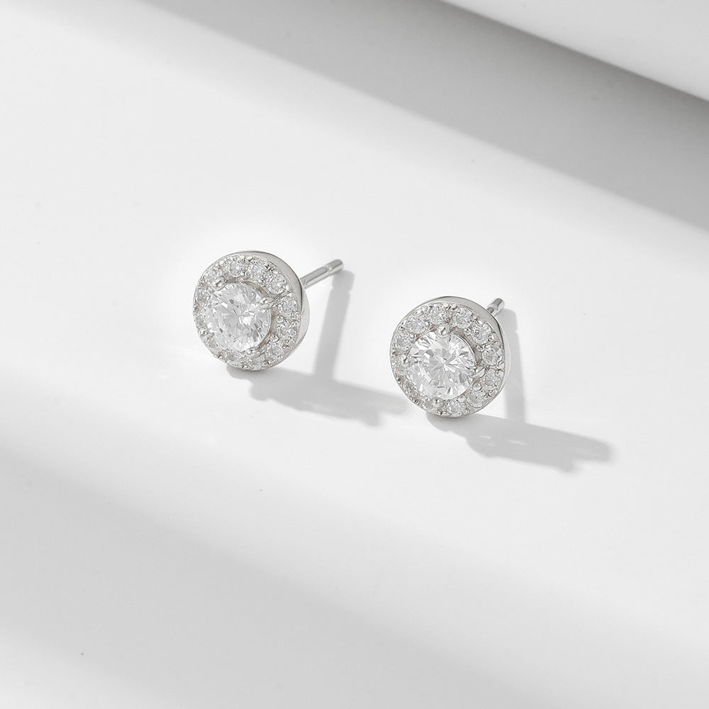 Mini Round Zircon Soleste Halo Silver Stud Earrings