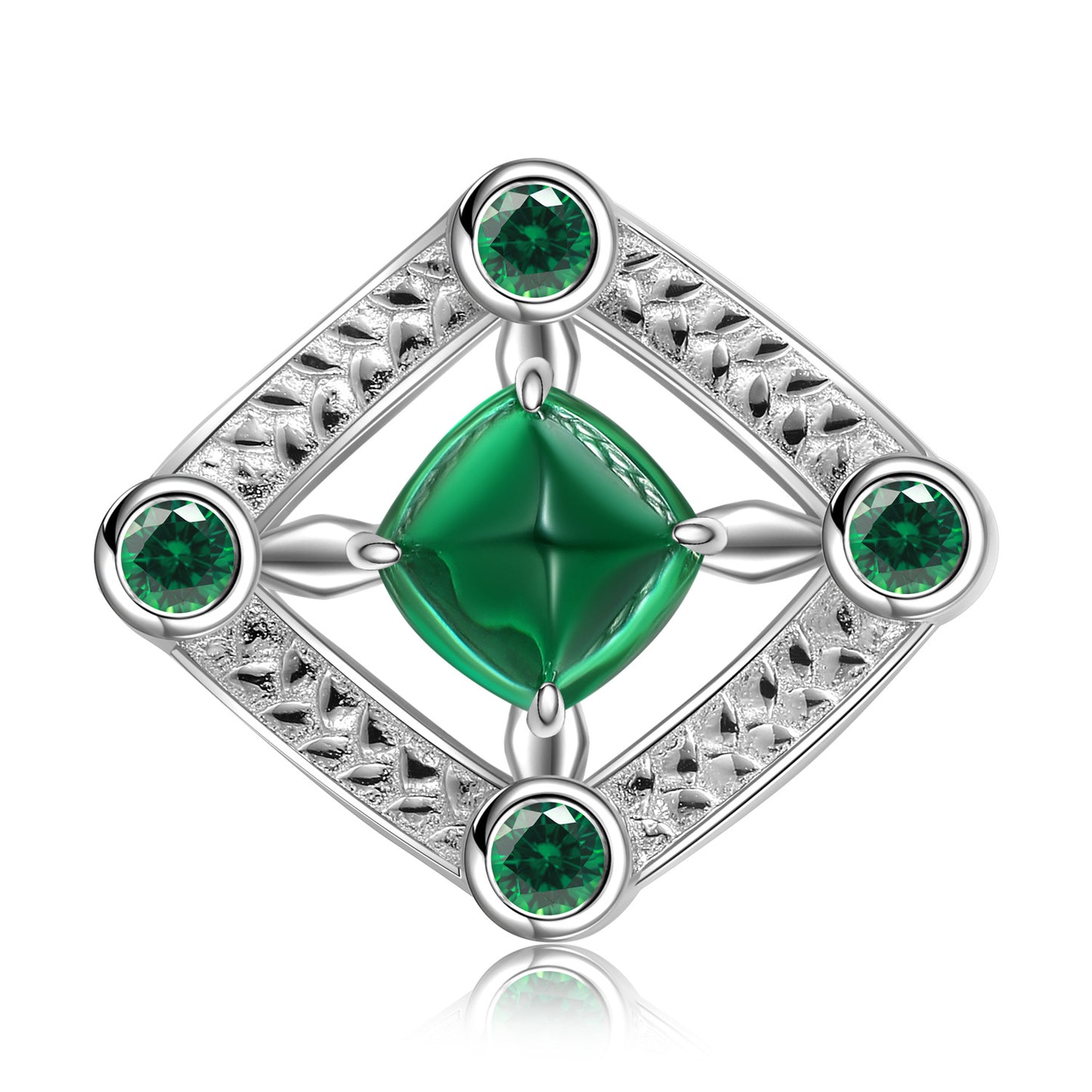 Geometry Square Green Nanometer Stone Rhombus Sterling Silver Necklace