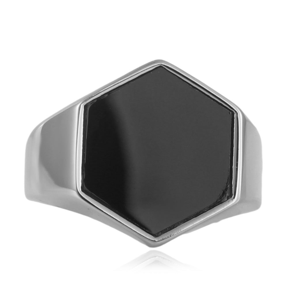 Trendy Hexagonal Titanium Steel Ring for Men and Women - Punk Retro Multi-Color Design