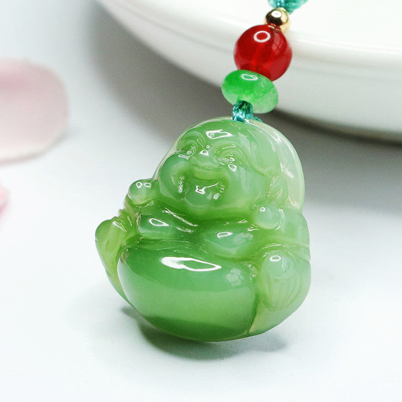 Buddha Pendant in Apple Green Jade with Sterling Silver Material