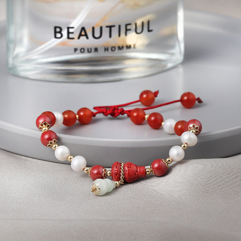 China-Chic Cinnabar and Freshwater Pearl Bracelet