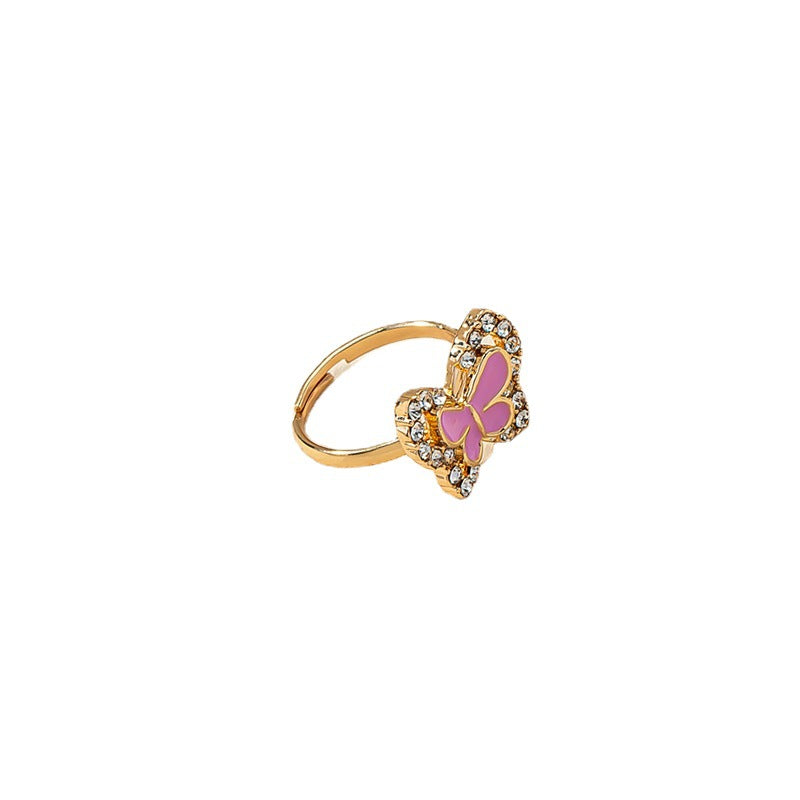 Pink Butterfly Charm Ring - Elegant European Style