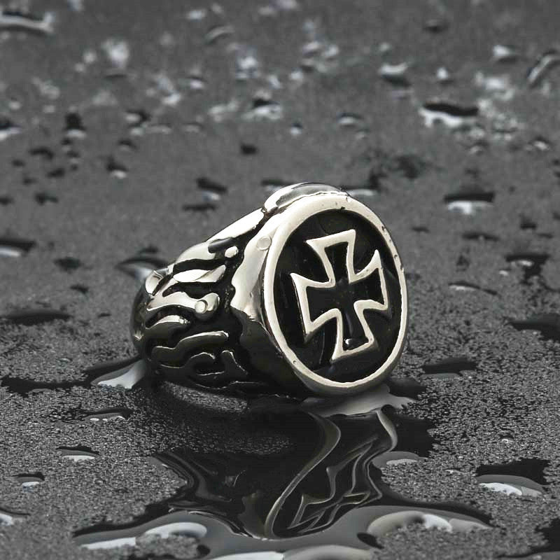 Titanium Steel Retro Cross Ring for Men - Edgy Punk Jewelry Direct from Manufacturer